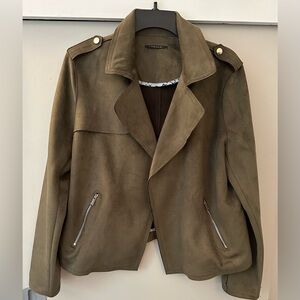 T Tahari Olive Green Faux Leather Jacket